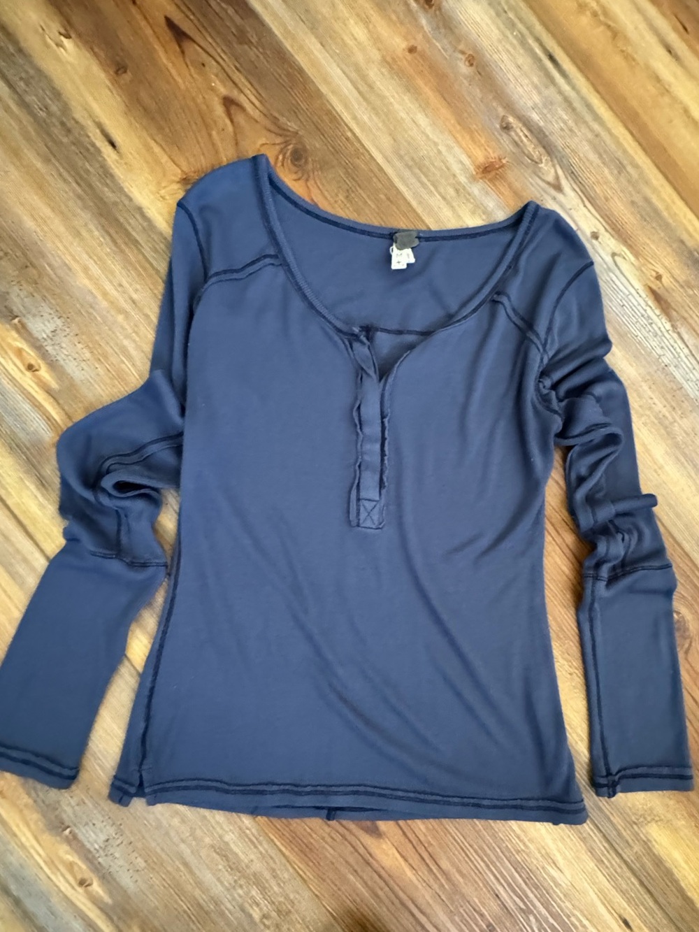 We The Free Navy Long Sleeve Henley Top